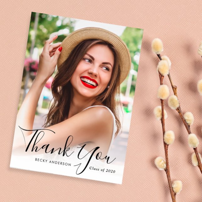 Personalized photo script graduation thank you postcard (Creator Uploaded)