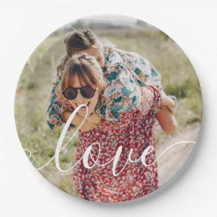 Personalized Photo Script Love Paper Plate