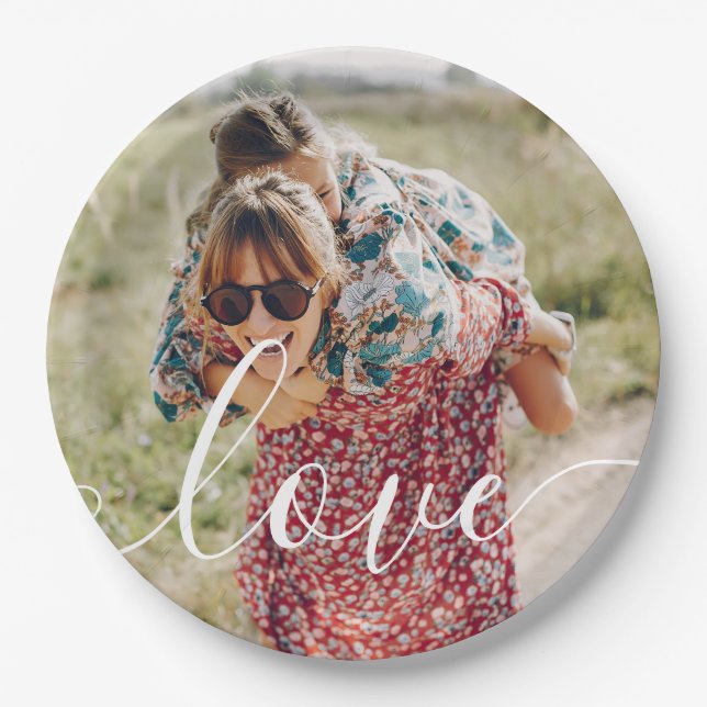Personalized Photo Script Love Paper Plate (Front)