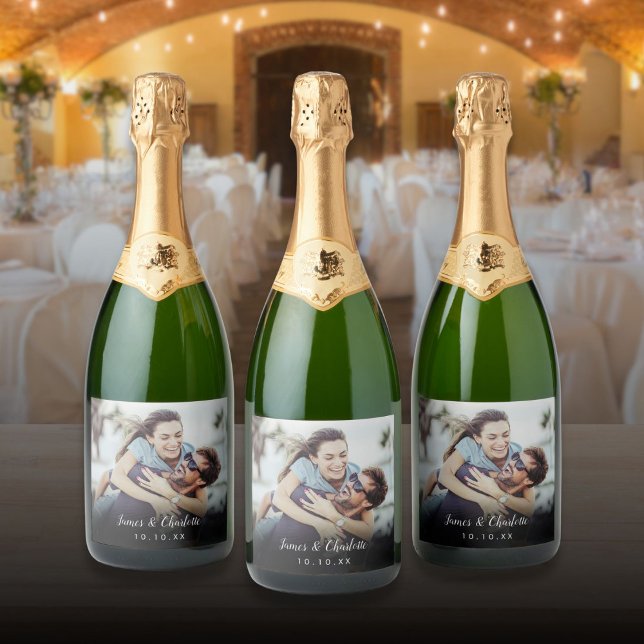 Personalized Photo Script Name Date Modern Sparkling Wine Label (Personalized Photo Script Name Date Modern Sparkling Wine Label)