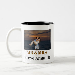 Personalized Photo Simple Modern Stylish Mr & Mrs Two-Tone Coffee Mug