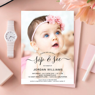Personalized Photo Sip and See Baby Shower Invitation