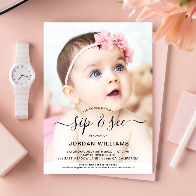 Personalized Photo Sip and See Baby Shower Invitation (Creator Uploaded)