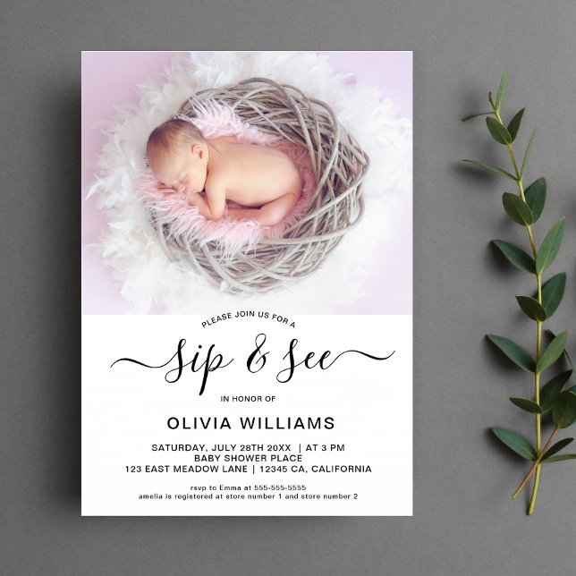 Personalized Photo Sip and See Baby Shower Invitation (Sip and See Baby Shower Invitation)
