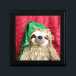 Personalized Photo Sloth Christmas Gift Box<br><div class="desc">Personalized Photo Sloth Christmas Gift Box. Add your own image. Beautiful keepsake box made of lacquered wood, with a ceramic tile. Jewellery box comes in golden oak, ebony black, emerald green, and red mahogany. Felt to protect your jewellery and other collectibles. Our cute Christmas Sloth is modelling the cusomizable printable...</div>