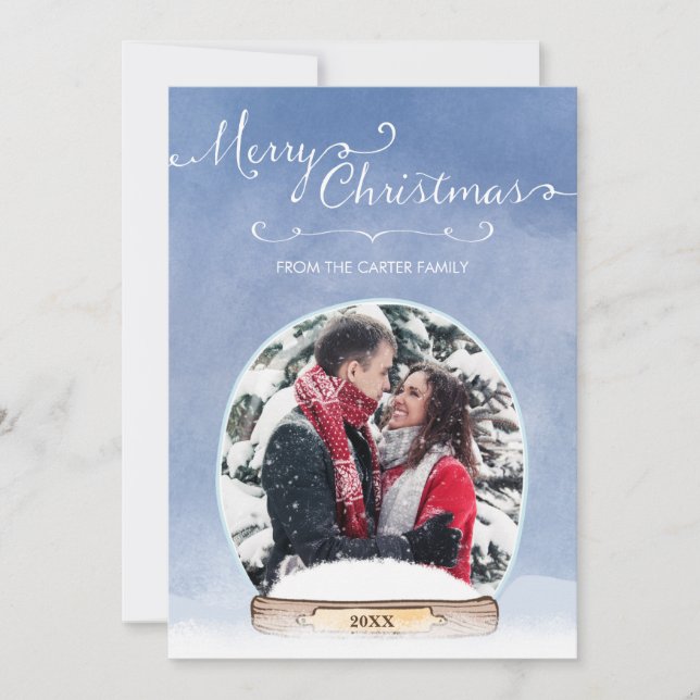 Personalized Photo Snow Globe Merry Christmas Card (Front)