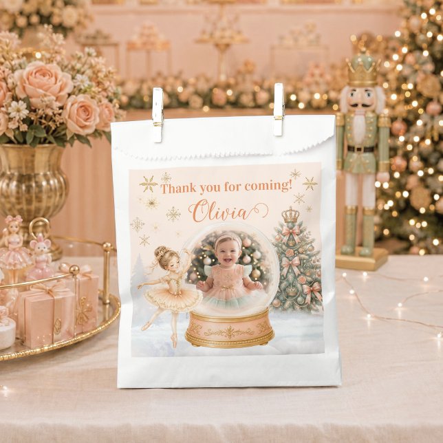 Personalized Photo Snow Globe Nutcracker Ballerina Favour Bag (Nutcracker Sugar Plum Fairy Photo Snow Globe Favor Bag)