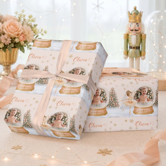 Personalized Photo Snow Globe Nutcracker Ballerina Wrapping Paper (Personalized Photo Snow Globe Nutcracker Ballerina Wrapping Paper)
