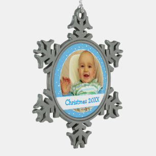 Personalized Photo Snowflake Blue Ornaments