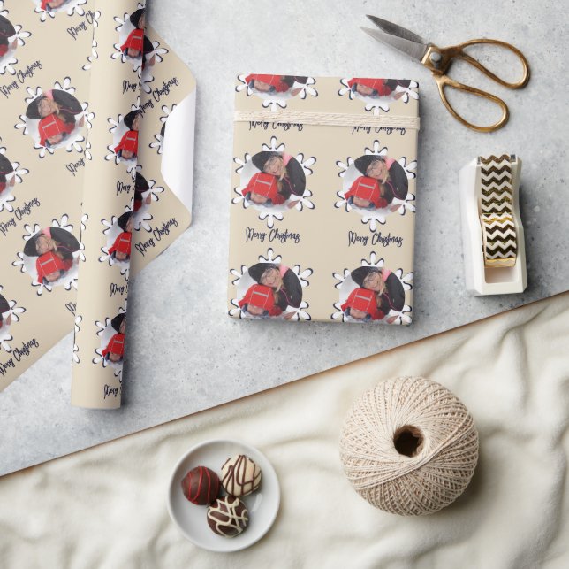 Personalized Photo Snowflake Merry Christmas Wrapping Paper (Crafts)
