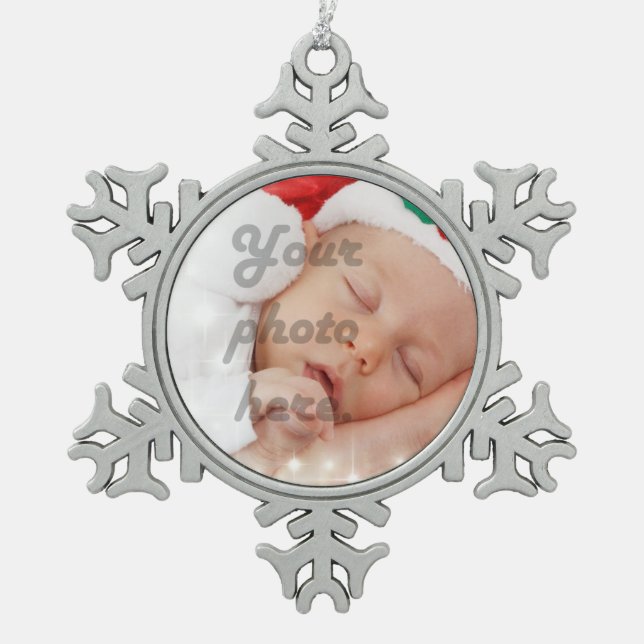 Personalized photo snowflake pewter christmas ornament (Front)