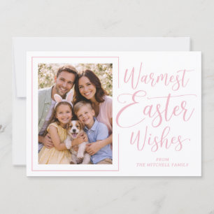 Personalized Photo Soft Pink On White Happy Easter Holiday Card
