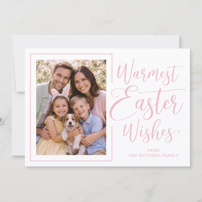 Personalized Photo Soft Pink On White Happy Easter Holiday Card (Front)