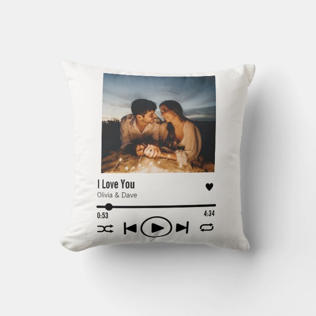 Personalized Photo Song Playlist Valentine  Throw Pillow (Front)