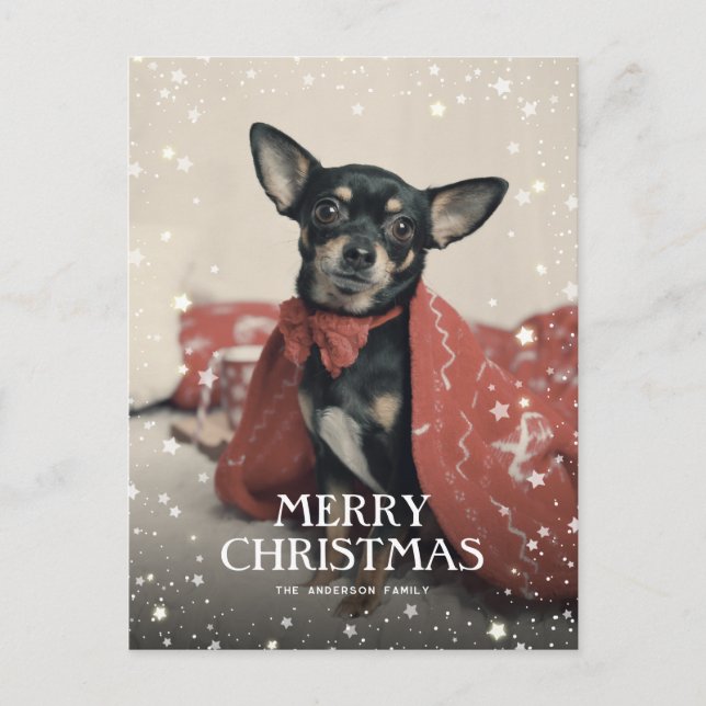 Personalized Photo Stars Snow Merry Christmas Holiday Postcard (Front)