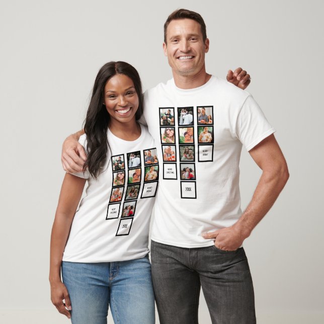 Personalized Photo Strip Christmas 9 Photo Collage T-Shirt (Unisex)
