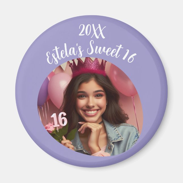 Personalized Photo Sweet 16th Birthday Keepsake Magnet (Front)