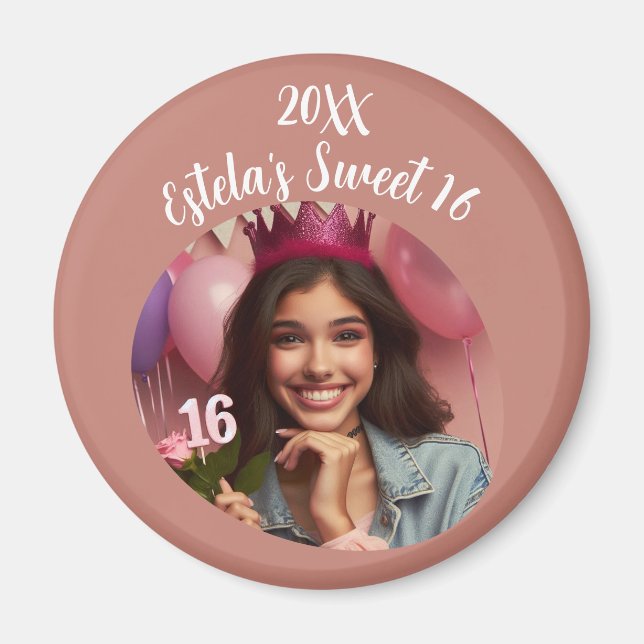 Personalized Photo Sweet 16th Birthday Keepsake Magnet (Front)