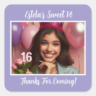 Personalized Photo Sweet 16th Birthday Thank You Square Sticker