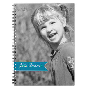 Personalized Photo Teal Blue Banner Custom Name Notebook