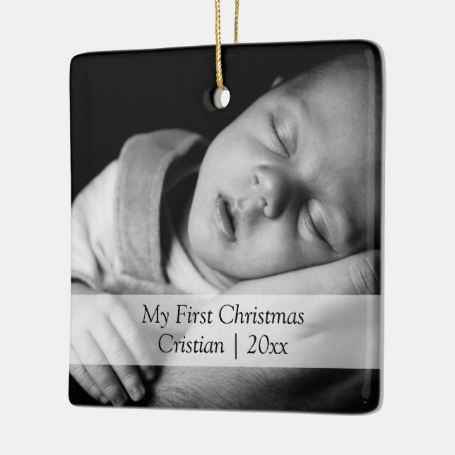 Personalized Photo Template Babys First Christmas Ceramic Ornament (Left)