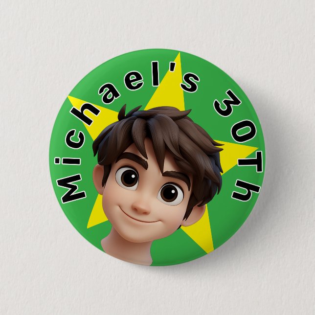 Personalized Photo Text and Name Birthday 2 Inch Round Button (Front)