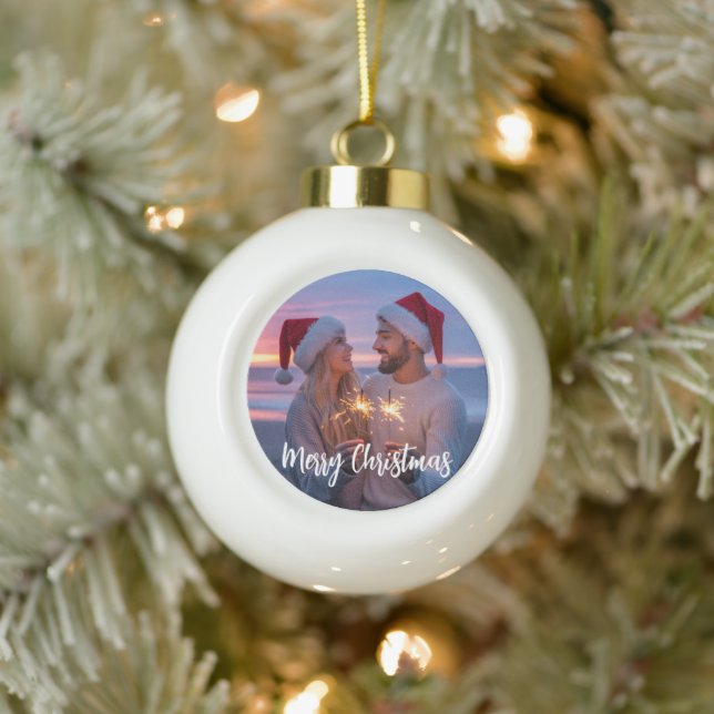 Personalized Photo & Text Christmas 2025 Custom Ceramic Ball Christmas Ornament (Tree)