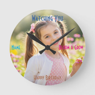 Personalized Photo & Text Custom Birthday Gift Round Clock