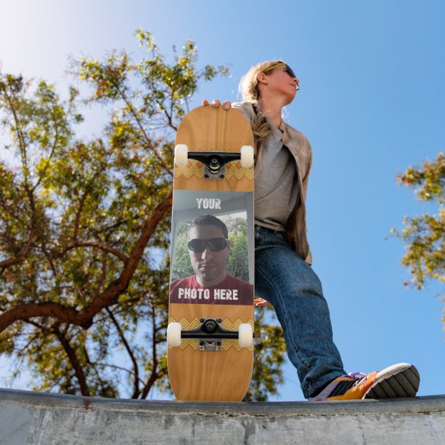 Personalized Photo/ Text Wood Pattern Print Skateboard (Outdoor 1)