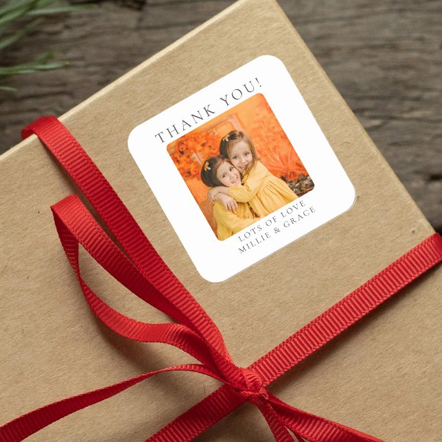 Personalized Photo Thank You Square Sticker (Creator Uploaded)