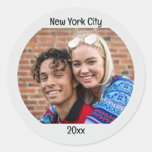 Personalized Photo Two Lines Custom Text  Classic Round Sticker