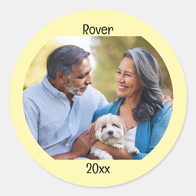 Personalized Photo Two Lines Custom Text Classic Round Sticker (Front)