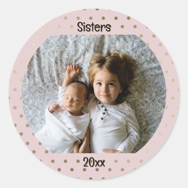 Personalized Photo Two Lines Text Custom Classic Round Sticker (Front)