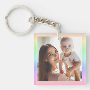 Personalized Photo Two-Sided Rainbow Colourful Fun Keychain
