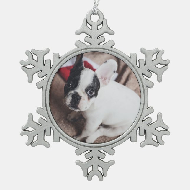 Personalized Photo Upload Design Own Pet Picture Snowflake Pewter Christmas Ornament (Front)
