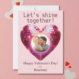 Personalized Photo Valentine's Day Disco Heart Holiday Card