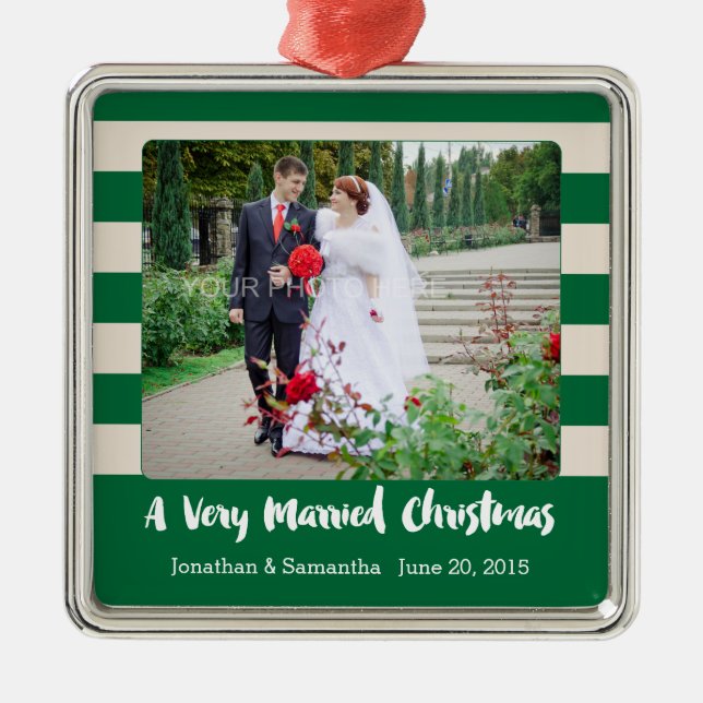 Personalized Photo Very Married Christmas Metal Ornament (Front)