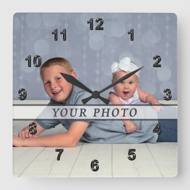 Personalized Photo Wall Clock, Square or Round Clock (Front)