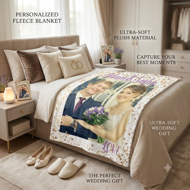 Personalized Photo Wedding Blanket Gold Confetti  (Creator Uploaded)