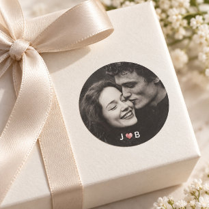 Personalized Photo Wedding Custom Initials Elegant Classic Round Sticker