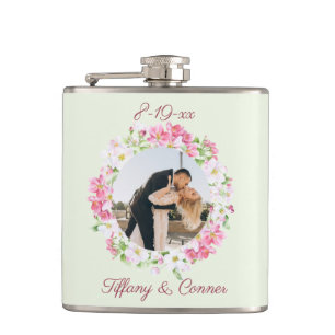 Personalized Photo Wedding Date Bride Groom Custom Hip Flask