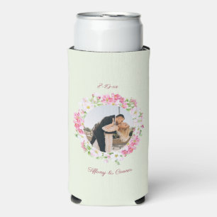 Personalized Photo Wedding Date Bride Groom Custom Seltzer Can Cooler
