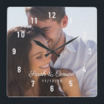 Personalized Photo Wedding Date Square Wall Clock<br><div class="desc">Create your own romantic wedding anniversary reminder with this beautiful clock. Edit the names and anniversary date with your own details and upload your favorite couple photo. This photo is for demonstration purposes only. Personalized Photo Wedding Date Square Wall Clock.</div>