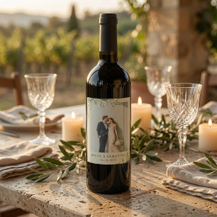 Personalized Photo Wedding Olive Branch Saga Green Wine Label
