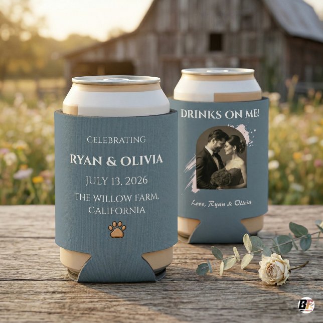 Personalized Photo Wedding Paw Print & Drinks On M Can Cooler (Creator Uploaded)