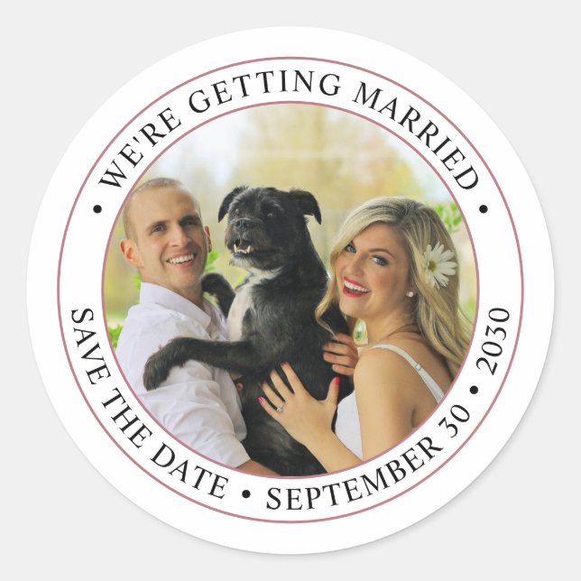 Personalized Photo Wedding Save the Date Classic Round Sticker (Front)