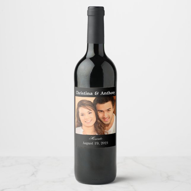 Personalized Photo Wedding Wine Favour Label (Front)