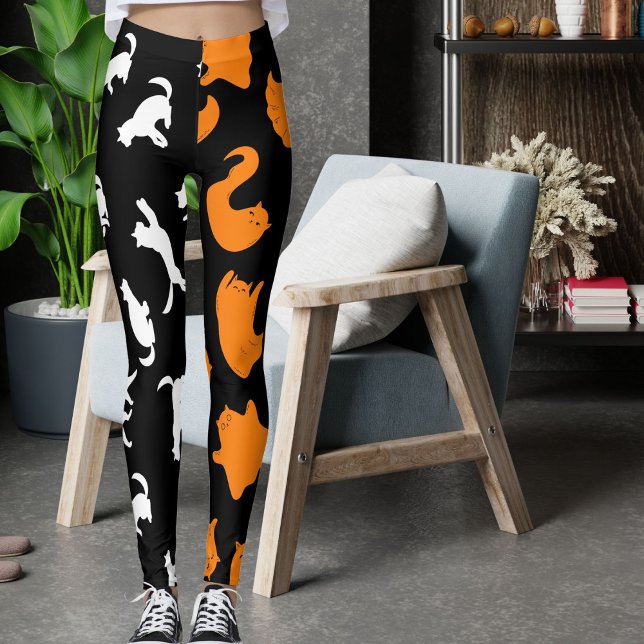 Personalized Photo White Black Orange Cat Pattern Leggings (Creator Uploaded)