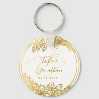 Personalized Photo White Gold Flowers Chic Wedding Keychain