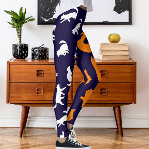 Personalized Photo White Orange Cat Pattern Leggings